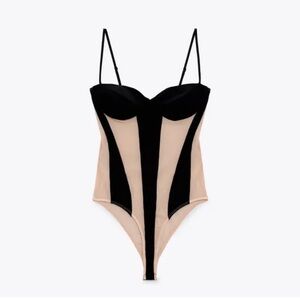 Black & Nude mesh ZARA bodysuit.